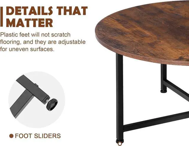 Alt view image 5 of 7 - SUPER DEAL Round Coffee Tables w/ 32 Inch Rustic Wooden Surface Top and Sturdy Metal Legs Industrial Cocktail Table for Living Room, Rustic Brown