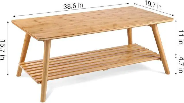 Alt view image 3 of 7 - Nnewvante Coffee Table Foldable Bamboo Mid Century Desk TV Stand with Open Storage Shelf Center Table for Living Room Furniture RV No Assembly