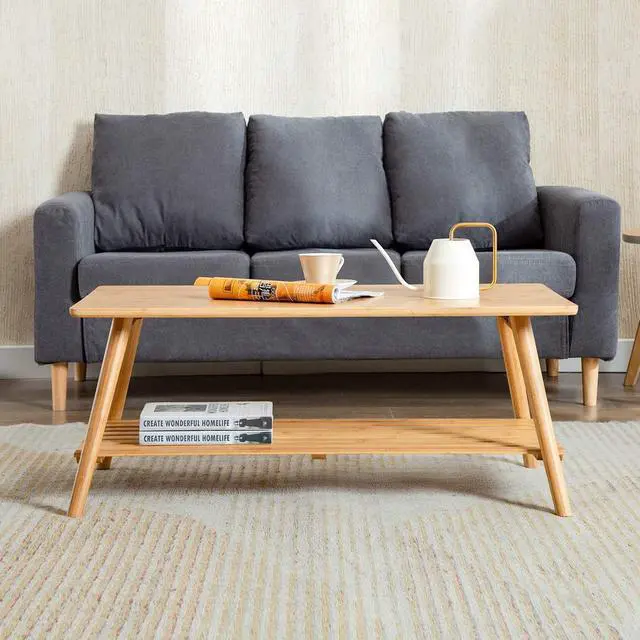 Alt view image 5 of 7 - Nnewvante Coffee Table Foldable Bamboo Mid Century Desk TV Stand with Open Storage Shelf Center Table for Living Room Furniture RV No Assembly