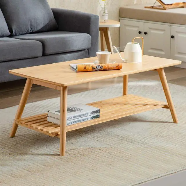 Alt view image 2 of 7 - Nnewvante Coffee Table Foldable Bamboo Mid Century Desk TV Stand with Open Storage Shelf Center Table for Living Room Furniture RV No Assembly