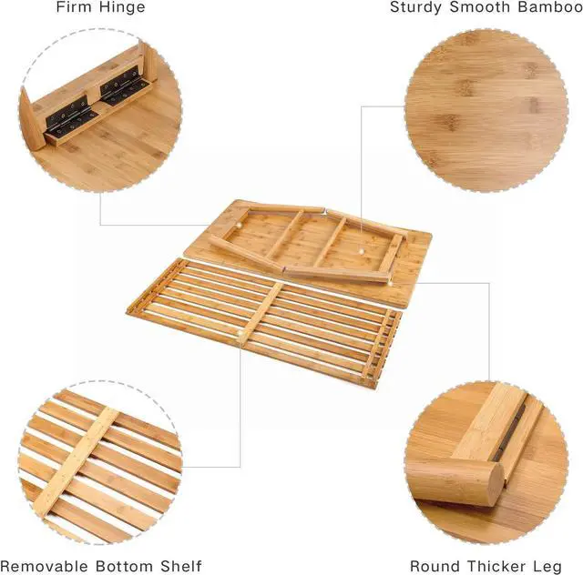 Alt view image 6 of 7 - Nnewvante Coffee Table Foldable Bamboo Mid Century Desk TV Stand with Open Storage Shelf Center Table for Living Room Furniture RV No Assembly