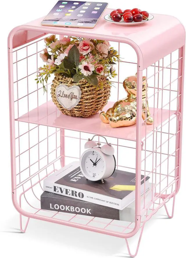 Main image of APEXCHASER Cute Pink Nightstand,Metal Side Table,3 Tier End Table with Storage,Vintage Bedside Table,Girls Bedroom Furniture,Coffee Table for Living Room,Bedroom,Dorm