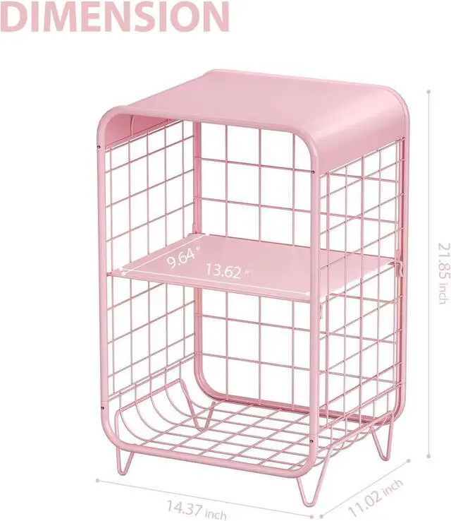 Alt view image 3 of 7 - APEXCHASER Cute Pink Nightstand,Metal Side Table,3 Tier End Table with Storage,Vintage Bedside Table,Girls Bedroom Furniture,Coffee Table for Living Room,Bedroom,Dorm