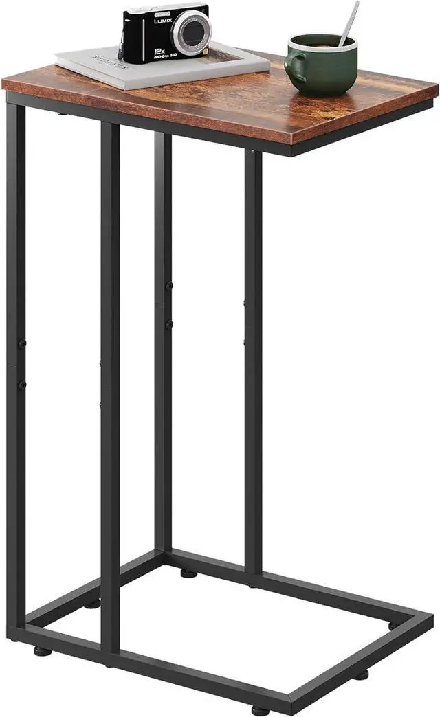 Main image of WLIVE Side Table, C Shaped End Table for Couch, Sofa and Bed, Large Desktop C Table for Living Room, Bedroom, Retro Brown and Black