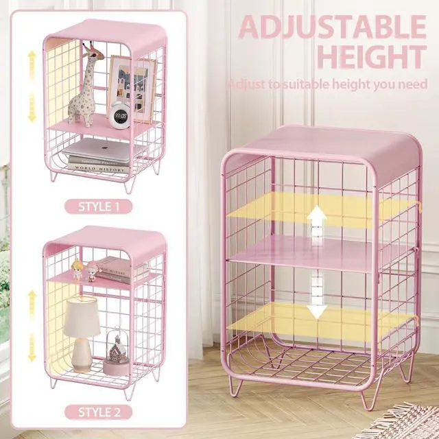 Alt view image 6 of 7 - APEXCHASER Cute Pink Nightstand,Metal Side Table,3 Tier End Table with Storage,Vintage Bedside Table,Girls Bedroom Furniture,Coffee Table for Living Room,Bedroom,Dorm