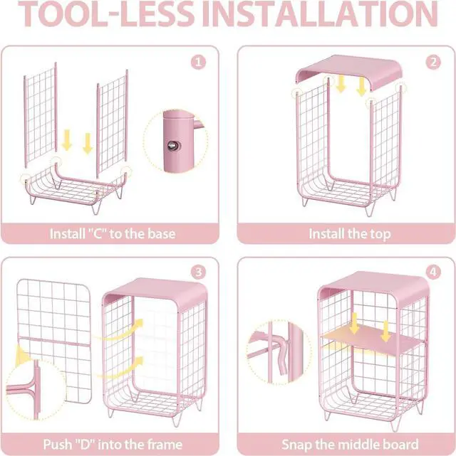 Alt view image 7 of 7 - APEXCHASER Cute Pink Nightstand,Metal Side Table,3 Tier End Table with Storage,Vintage Bedside Table,Girls Bedroom Furniture,Coffee Table for Living Room,Bedroom,Dorm