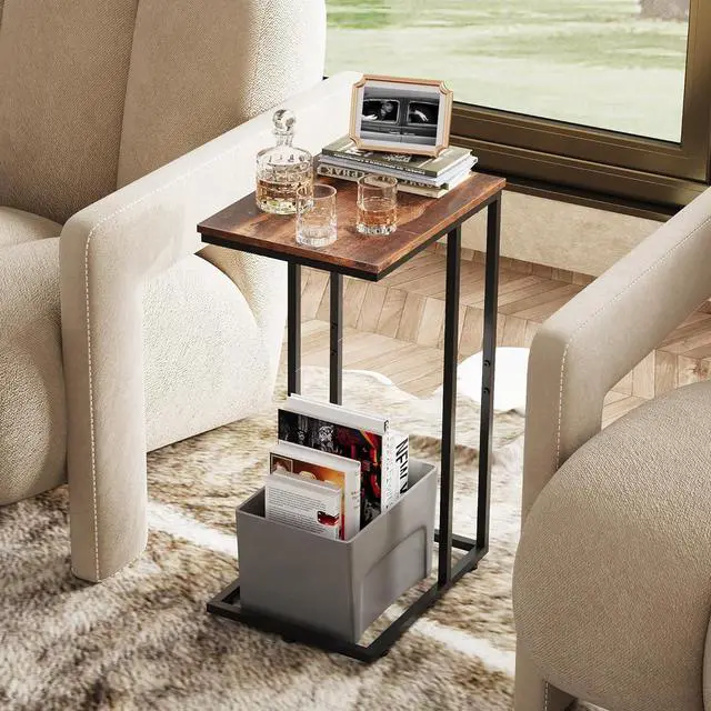 Alt view image 6 of 7 - WLIVE Side Table, C Shaped End Table for Couch, Sofa and Bed, Large Desktop C Table for Living Room, Bedroom, Retro Brown and Black