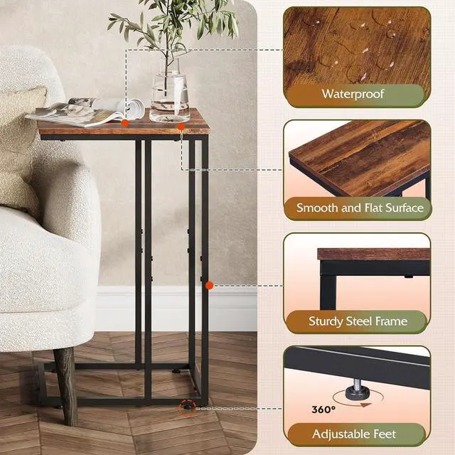 Alt view image 5 of 7 - WLIVE Side Table, C Shaped End Table for Couch, Sofa and Bed, Large Desktop C Table for Living Room, Bedroom, Retro Brown and Black