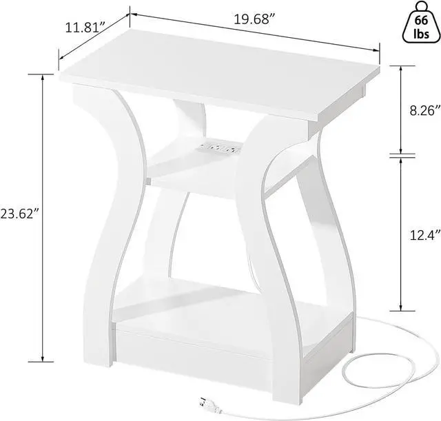 Alt view image 2 of 7 - End Tables Living Room Set of 2,End Table with Charging Station,White End Table with USB,White Side Table, Nightstand for Bedroom, 3 Tier End Table with Storage Shelf for Living Room White