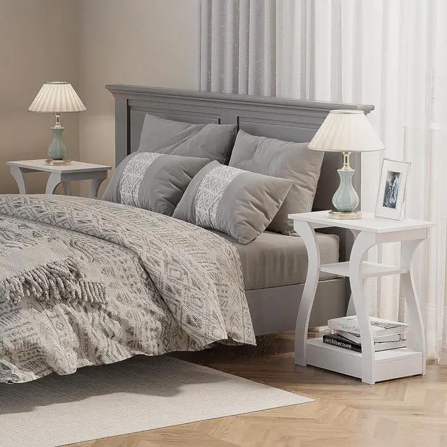 Alt view image 6 of 7 - End Tables Living Room Set of 2,End Table with Charging Station,White End Table with USB,White Side Table, Nightstand for Bedroom, 3 Tier End Table with Storage Shelf for Living Room White