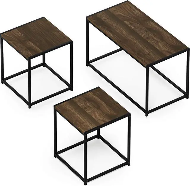 Main image of Furinno Camus Modern Living Room Coffee Table with 2 End Tables Set, Columbia Walnut