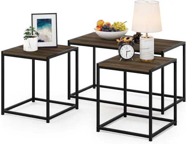 Alt view image 6 of 6 - Furinno Camus Modern Living Room Coffee Table with 2 End Tables Set, Columbia Walnut