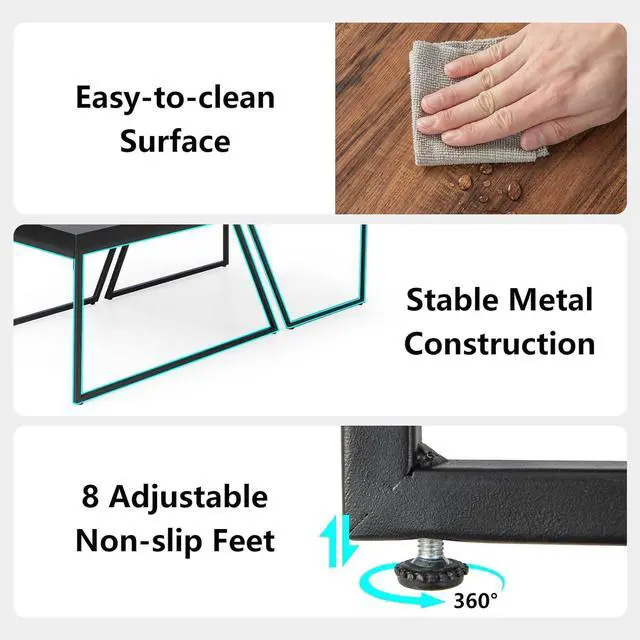 Alt view image 6 of 7 - Giantex Stacking Coffee Table Set of 2, Black & Brown Modern Side Table with Powder Coated Metal Legs, Trapezoid Nesting Table for Living Room, Office, Bedroom, Black + Brown