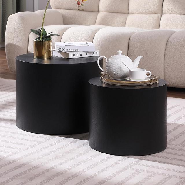Main image of Small Coffee Table Nesting End Table Set of 2, Round Coffee Table Wood Side Table Circle Accent Tables for Small Spaces Living Room Bedroom Balcony Office, Black