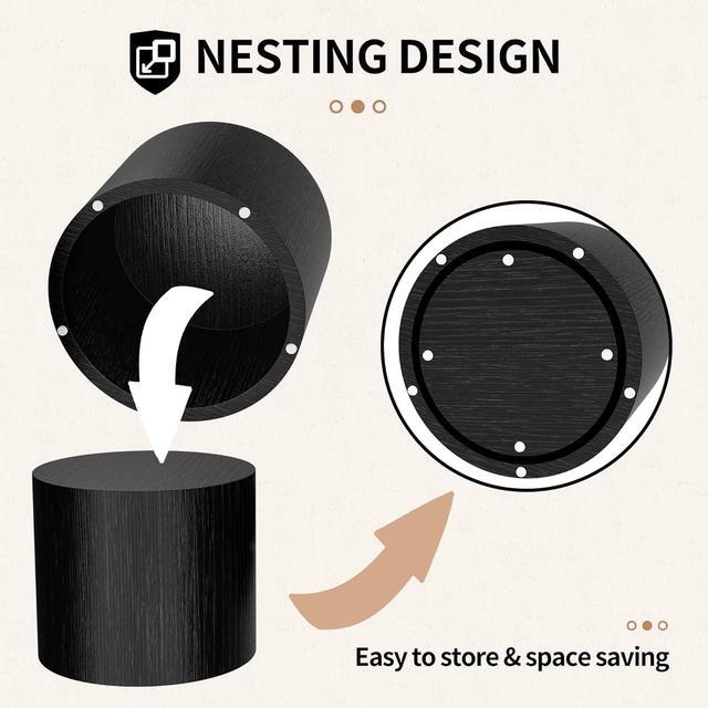 Alt view image 2 of 5 - Small Coffee Table Nesting End Table Set of 2, Round Coffee Table Wood Side Table Circle Accent Tables for Small Spaces Living Room Bedroom Balcony Office, Black