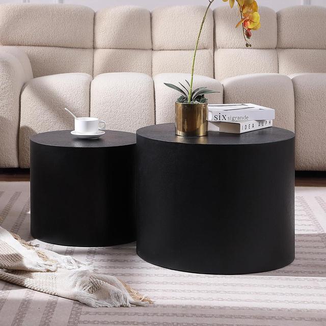 Alt view image 5 of 5 - Small Coffee Table Nesting End Table Set of 2, Round Coffee Table Wood Side Table Circle Accent Tables for Small Spaces Living Room Bedroom Balcony Office, Black