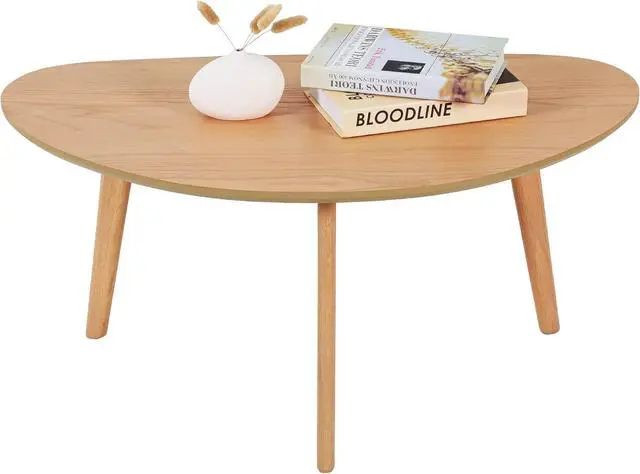 Main image of FIRMINANA Small Oval Coffee Table Mid Century Modern for Living Room Center Minimalist Display Coffe Table,Nature Wood,18.9" D x 33.47" W 15.75" H