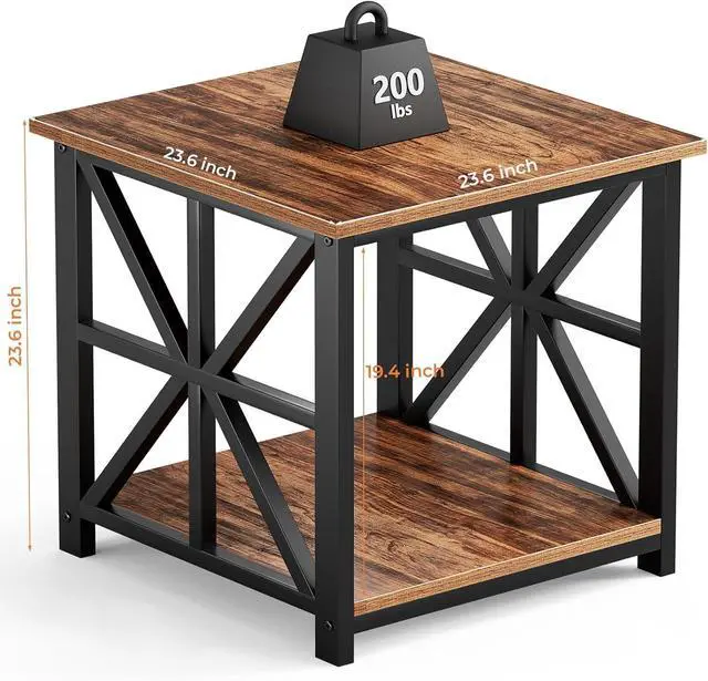Alt view image 3 of 7 - GreenForest End Table with 2-Tier Storage Shelf, 24 inch Side Table for Living Room, Modern Nightstand for Bedroom Bedside Office Farmhouse, Walnut