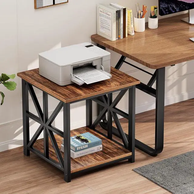 Alt view image 4 of 7 - GreenForest End Table with 2-Tier Storage Shelf, 24 inch Side Table for Living Room, Modern Nightstand for Bedroom Bedside Office Farmhouse, Walnut