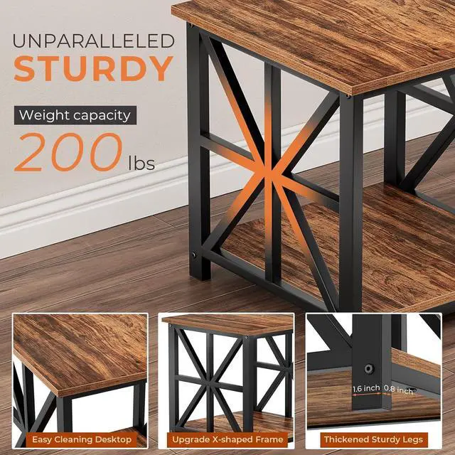 Alt view image 5 of 7 - GreenForest End Table with 2-Tier Storage Shelf, 24 inch Side Table for Living Room, Modern Nightstand for Bedroom Bedside Office Farmhouse, Walnut