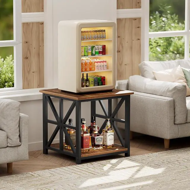 Alt view image 6 of 7 - GreenForest End Table with 2-Tier Storage Shelf, 24 inch Side Table for Living Room, Modern Nightstand for Bedroom Bedside Office Farmhouse, Walnut