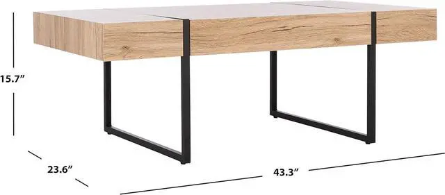 Alt view image 3 of 7 - SAFAVIEH Home Collection Tristan Modern Rectangular Coffee Table COF7000B, 43.3" W x 23.6" L x 15.7" H, Natural/Black Metal Legs