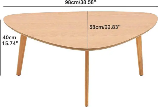 Alt view image 3 of 7 - Small Coffee Table Mid Century Modern Wood Oval Coffee Tables Retro Minimalist Style Chic for Living Room,Natural Wooden Texture,Unique Triangle Tabletop,Oak Leg,Easy Assembly,38.5"