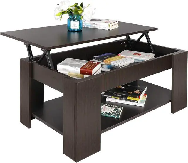Main image of SUPER DEAL Modern Lift Top Coffee Table w/Hidden Compartment and Storage Shelves Pop-Up Storage Cocktail Table for Living Room Reception Room