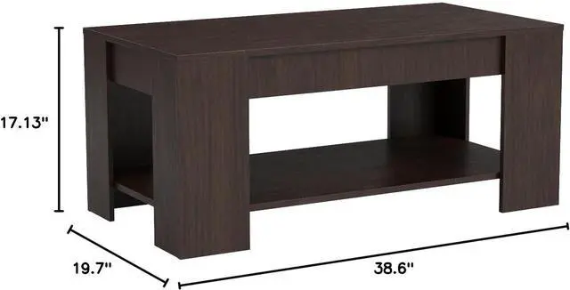 Alt view image 2 of 7 - SUPER DEAL Modern Lift Top Coffee Table w/Hidden Compartment and Storage Shelves Pop-Up Storage Cocktail Table for Living Room Reception Room