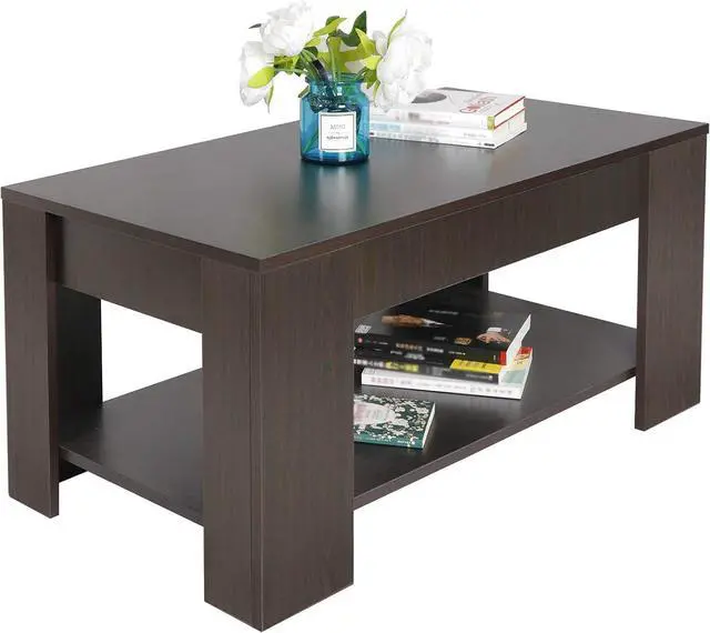 Alt view image 5 of 7 - SUPER DEAL Modern Lift Top Coffee Table w/Hidden Compartment and Storage Shelves Pop-Up Storage Cocktail Table for Living Room Reception Room