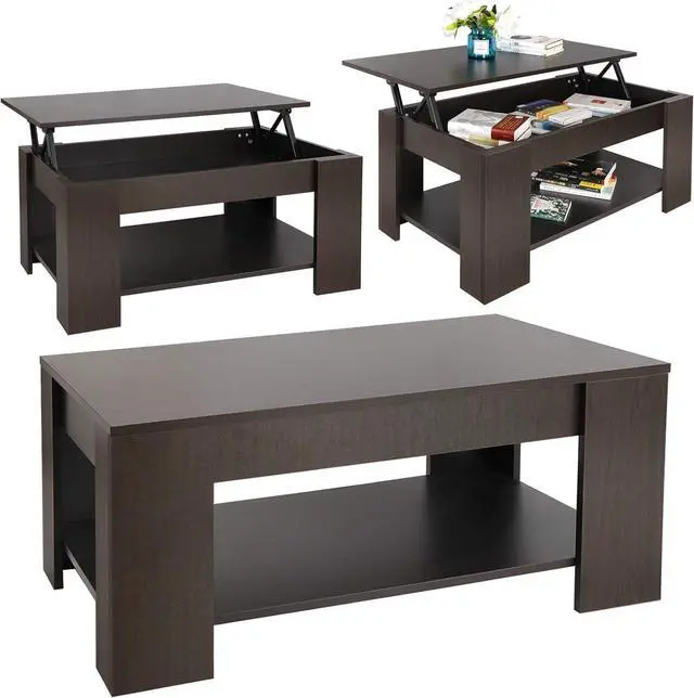 Alt view image 7 of 7 - SUPER DEAL Modern Lift Top Coffee Table w/Hidden Compartment and Storage Shelves Pop-Up Storage Cocktail Table for Living Room Reception Room