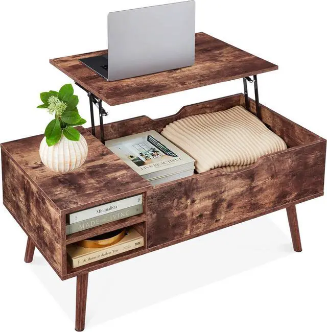 Main image of Best Choice Products Lift Top Coffee Table, Wooden Mid-Century Modern Multifunctional Accent Table for Living Room w/Hidden Storage, 2 Cubbies, Removable Shelf - Brown