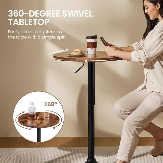 Alt view image 4 of 7 - Yaheetech Round Pub Table Height Adjustable with 360 Swivel MDF Tabletop for Dining Bistro Cafe Home Bar, Rustic Brown