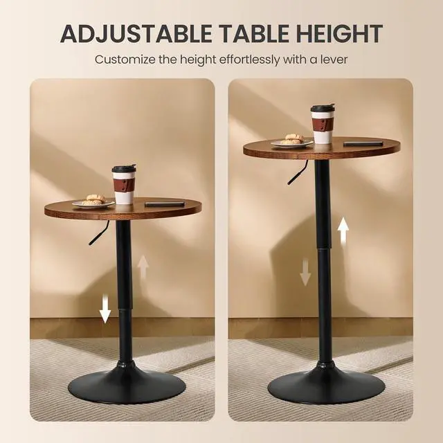 Alt view image 7 of 7 - Yaheetech Round Pub Table Height Adjustable with 360 Swivel MDF Tabletop for Dining Bistro Cafe Home Bar, Rustic Brown