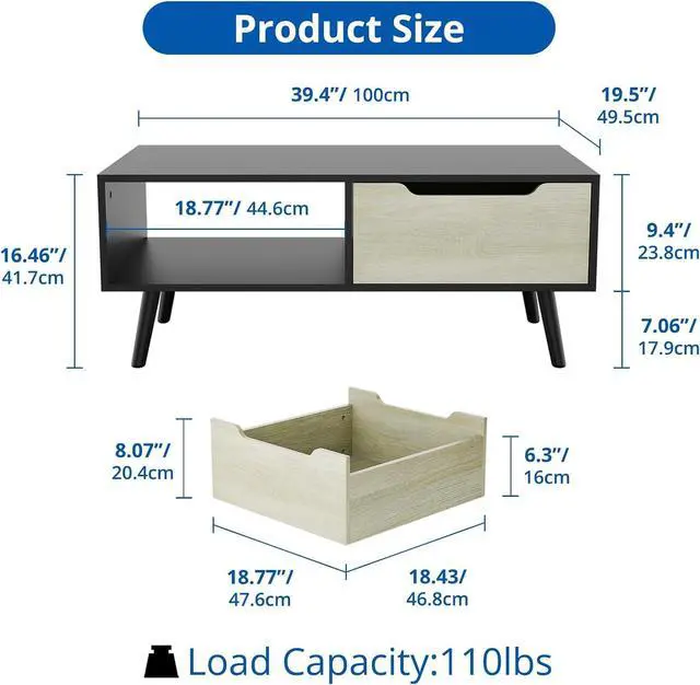 Alt view image 2 of 7 - Cozy Castle Modern Coffee Table, Wooden Cocktail Table with Storage, Minimalist Hallway Table, Mid Century Modern Coffee Table for Living Room Apartment Reception, Black