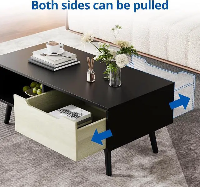 Alt view image 4 of 7 - Cozy Castle Modern Coffee Table, Wooden Cocktail Table with Storage, Minimalist Hallway Table, Mid Century Modern Coffee Table for Living Room Apartment Reception, Black