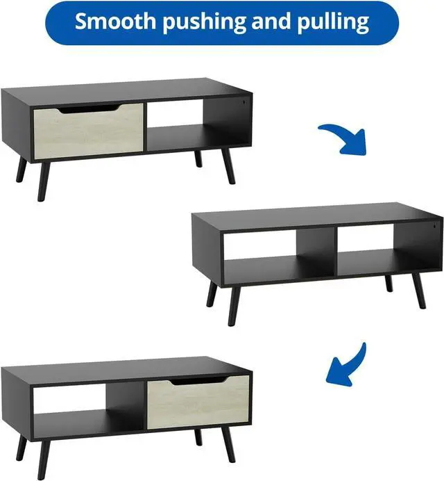 Alt view image 7 of 7 - Cozy Castle Modern Coffee Table, Wooden Cocktail Table with Storage, Minimalist Hallway Table, Mid Century Modern Coffee Table for Living Room Apartment Reception, Black