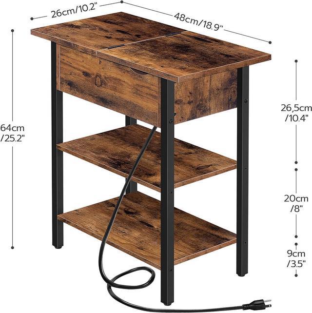 Alt view image 4 of 7 - HOOBRO End Table with Charging Station, Narrow Side Table, Flip Top Nightstand with USB Ports and Outlets, Bedside Tables with Shelf for Small Spaces, Living Room, Rustic Brown BF341BZ01