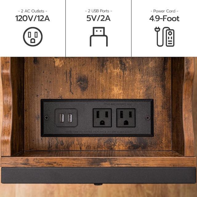 Alt view image 7 of 7 - HOOBRO End Table with Charging Station, Narrow Side Table, Flip Top Nightstand with USB Ports and Outlets, Bedside Tables with Shelf for Small Spaces, Living Room, Rustic Brown BF341BZ01