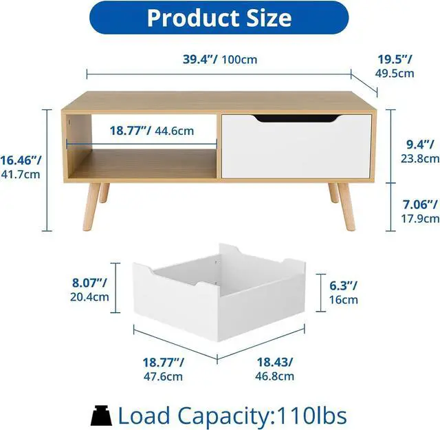 Alt view image 3 of 7 - Cozy Castle Modern Wooden Coffee Table with Storage, Minimalist Hallway Mid Century Cocktail Table for Living Room Apartment Reception, Oak
