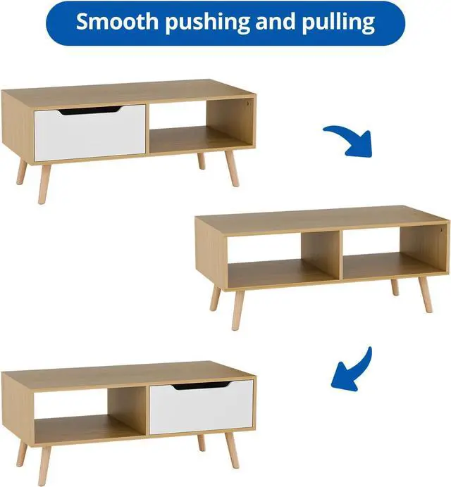 Alt view image 7 of 7 - Cozy Castle Modern Wooden Coffee Table with Storage, Minimalist Hallway Mid Century Cocktail Table for Living Room Apartment Reception, Oak