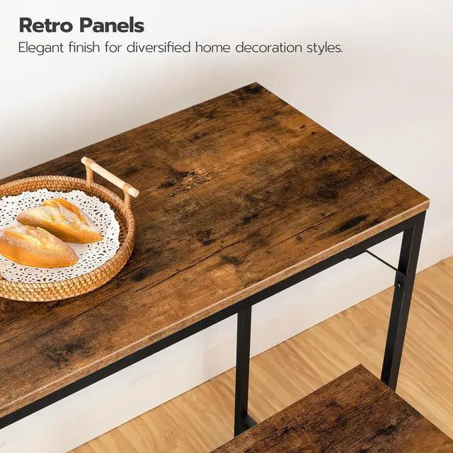 Alt view image 6 of 7 - HOOBRO Bar Table and Chairs Set, 47.2" Dining Table Set with Power Outlet, 3-Piece Pub Table Set, Kitchen Bar Height Table with Stools of 2, Space Saving for Living Room, Rustic Brown BF46UBT01