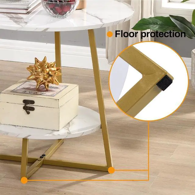Alt view image 7 of 7 - D&H FURNIMMT Accent Side Tables Living Room, 22" Modern Round End Table with Metal Frames, Bedside Round Nightstand, Small Coffee Table for Small Spaces, White Faux Marble/Gold