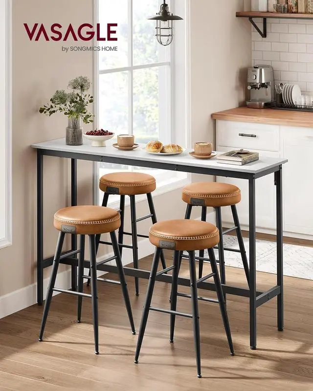 Alt view image 2 of 7 - VASAGLE Bar Table, Narrow Long Bar Table, Kitchen Dining Table, High Pub Table, Sturdy Metal Frame, Industrial Design, 15.7 x 55.1 x 35.4 Inches, Rustic White and Ink Black ULBT140B73