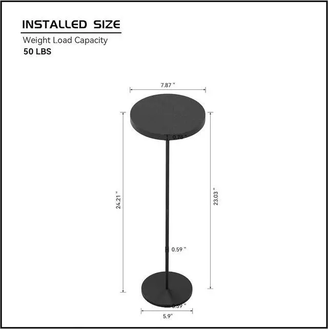 Alt view image 2 of 7 - Round Drink Table Small Side Table, Modern End Table Black Weighted Base Pedestal Table Martini Table for Living Room Bedroom Small Spaces Sofa Couch Chair - Black