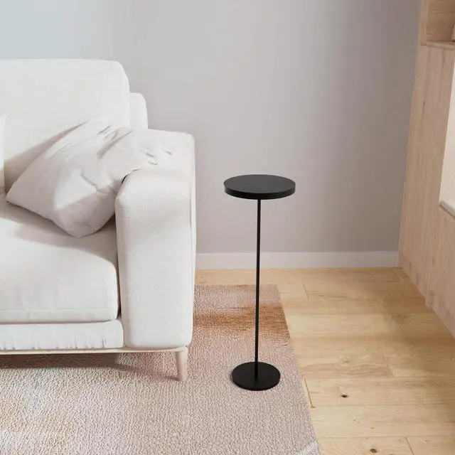 Alt view image 4 of 7 - Round Drink Table Small Side Table, Modern End Table Black Weighted Base Pedestal Table Martini Table for Living Room Bedroom Small Spaces Sofa Couch Chair - Black