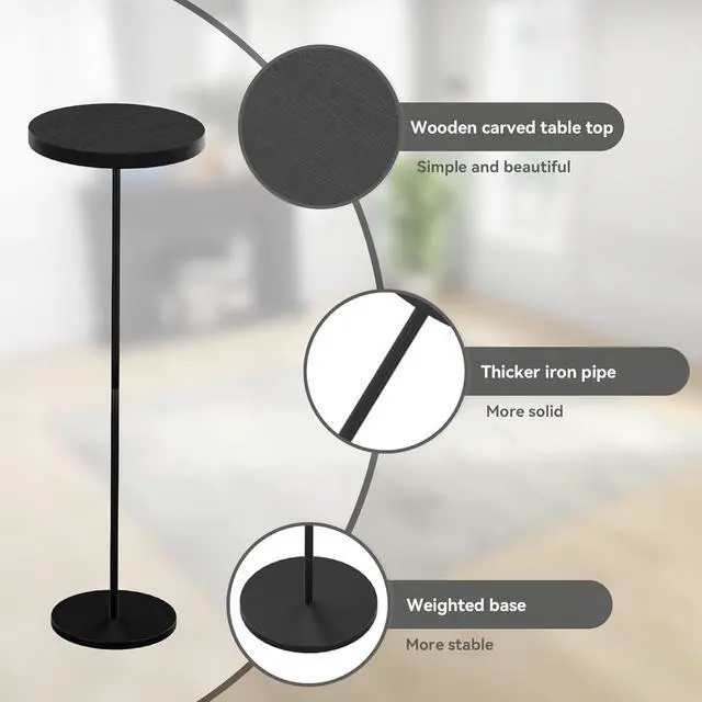 Alt view image 5 of 7 - Round Drink Table Small Side Table, Modern End Table Black Weighted Base Pedestal Table Martini Table for Living Room Bedroom Small Spaces Sofa Couch Chair - Black