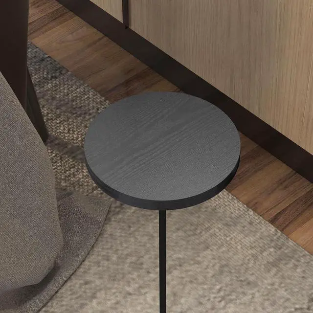 Alt view image 7 of 7 - Round Drink Table Small Side Table, Modern End Table Black Weighted Base Pedestal Table Martini Table for Living Room Bedroom Small Spaces Sofa Couch Chair - Black
