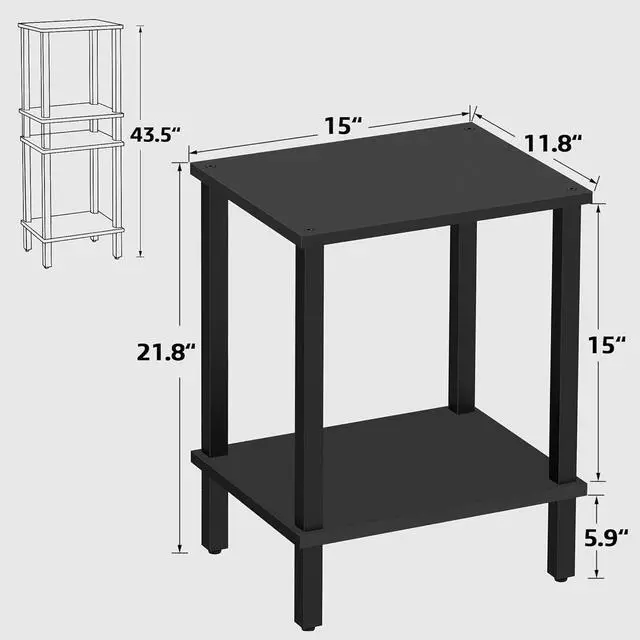 Alt view image 3 of 7 - TUTOTAK End Table, Set of 2, Side Table, Nightstand, 2-Tier Storage Shelf, Sofa Table for Small Space, Living Room, Bed Room TB01BK035