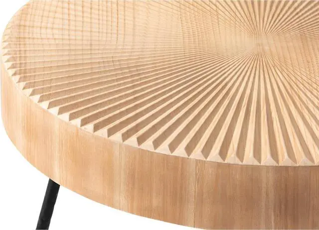Alt view image 7 of 7 - LONYKE 2-Piece Farmhouse Nesting Table Round with Handcrafted Wood Radial Pattern, Modern Coffee Table Set for Living Room
